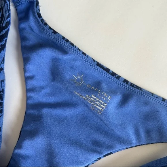 🩷AERIE OFFLINE REAL ME BLUE LONGLINE SPORTS BRA RACERBACK GEOMETRIC SIZE XS - Picture 4 of 9